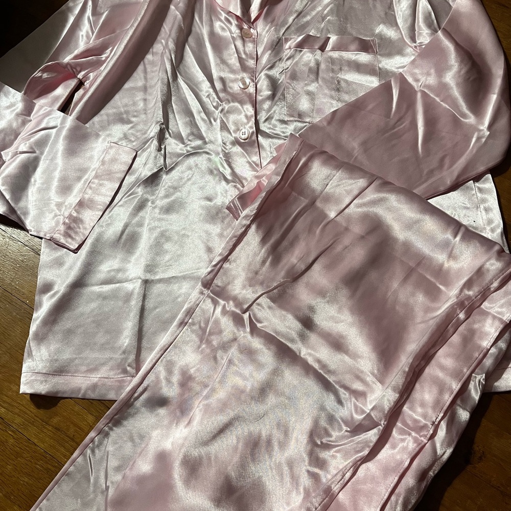 Nordstrom Pink Satin Women's Pajama Set Size Large